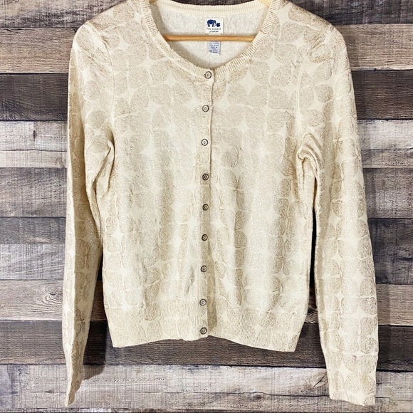 Vintage John Robshaw for Lucky Brand Gold Wool Cardigan Sweater Coastal Grandma - Picture 1 of 5